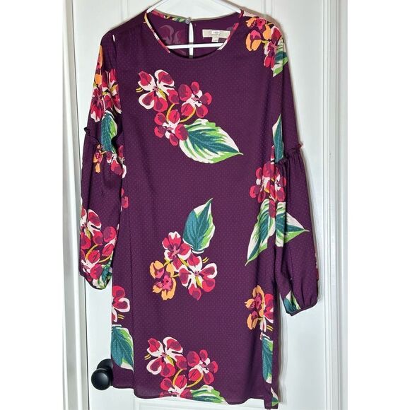 Ann Taylor Dresses & Skirts - Ann Taylor Loft purple floral long sleeve dress size Small